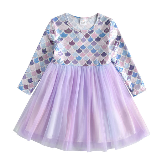 Purple Mermaid Princess Toddler Girl Tutu Dress for Party