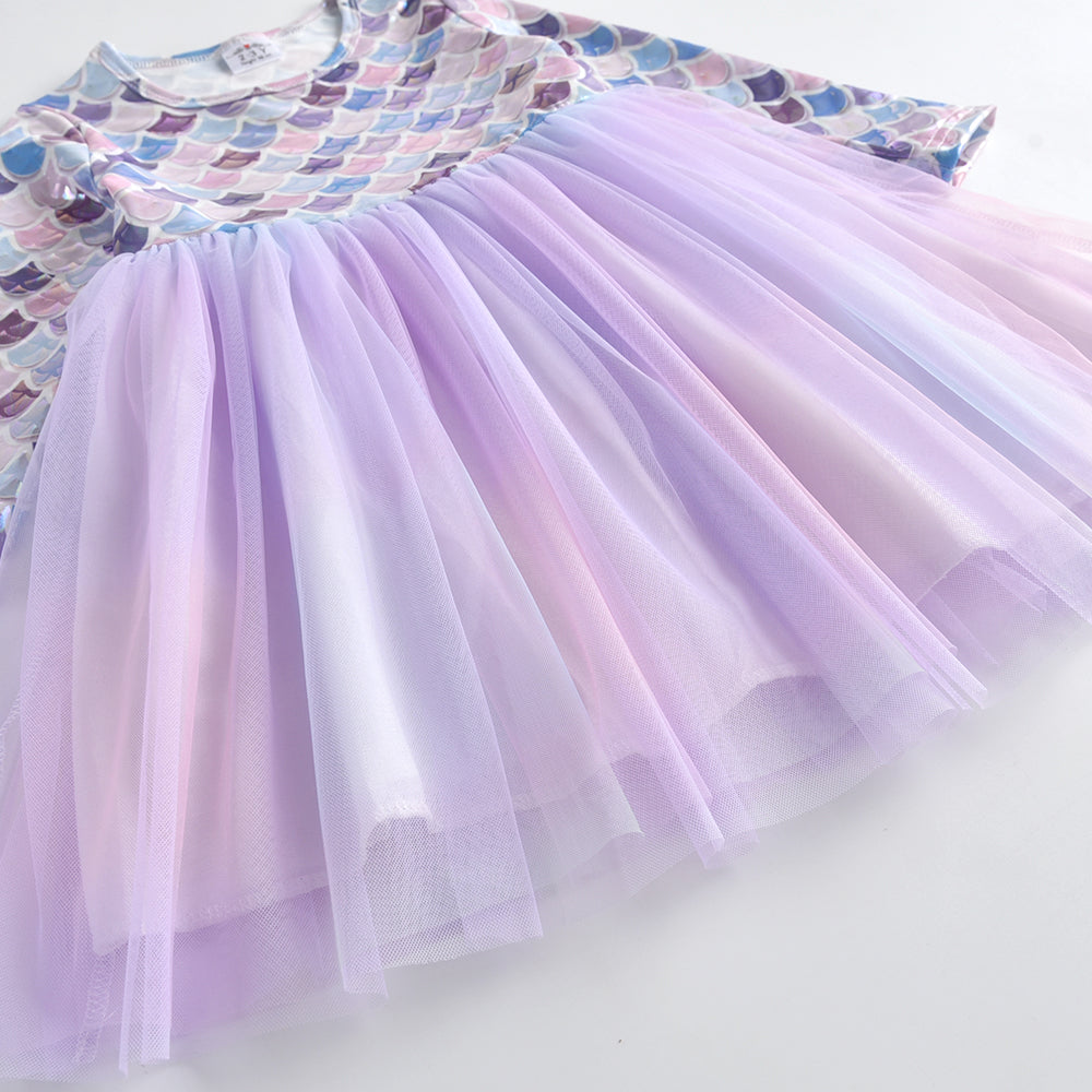 Purple Mermaid Princess Toddler Girl Tutu Dress for Party