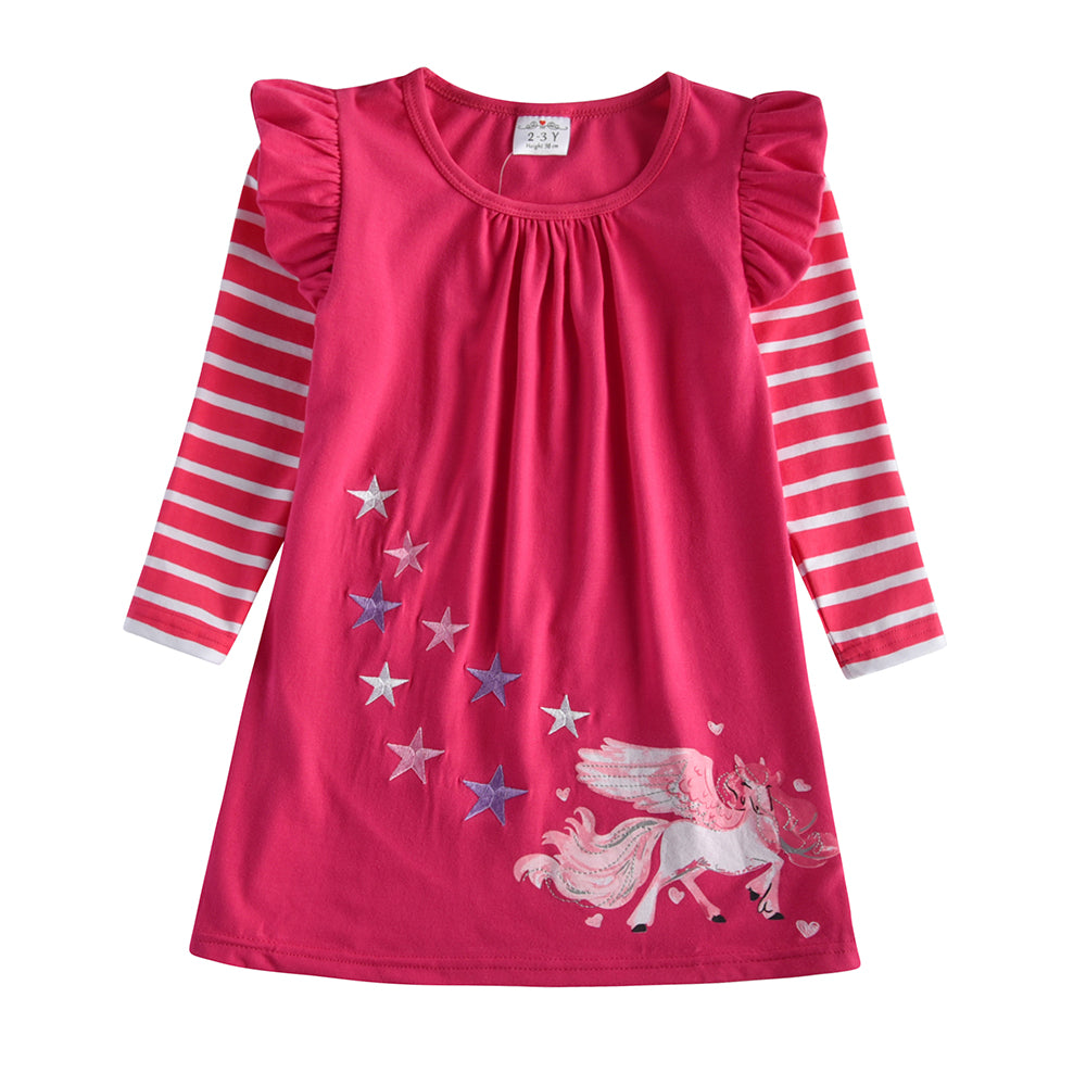 Unicorn with Star Pattern A-Line Casual Cotton Toddler Girl Dress