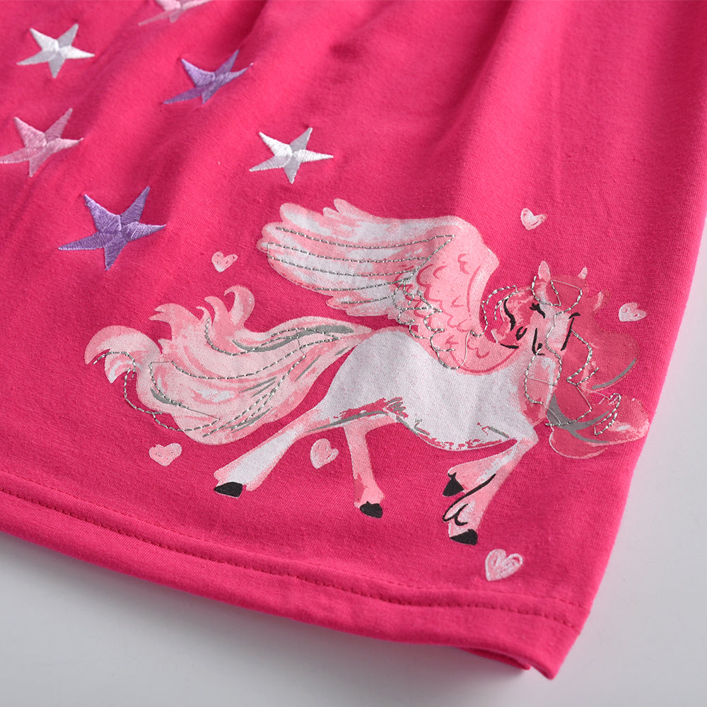 Unicorn with Star Pattern A-Line Casual Cotton Toddler Girl Dress