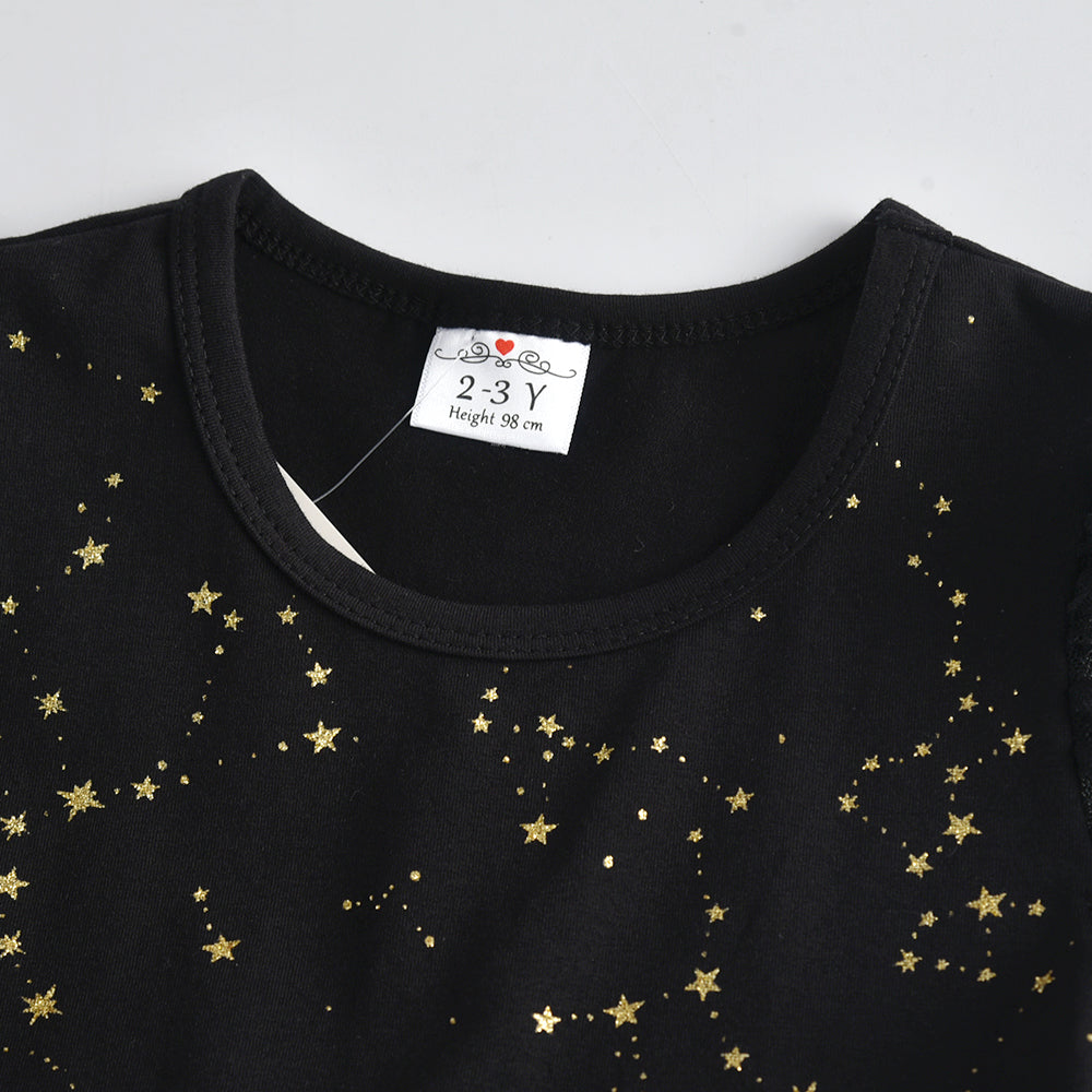 Star Moon Pattern Girls Toddler Summer Short Sleeve Tutu Dress