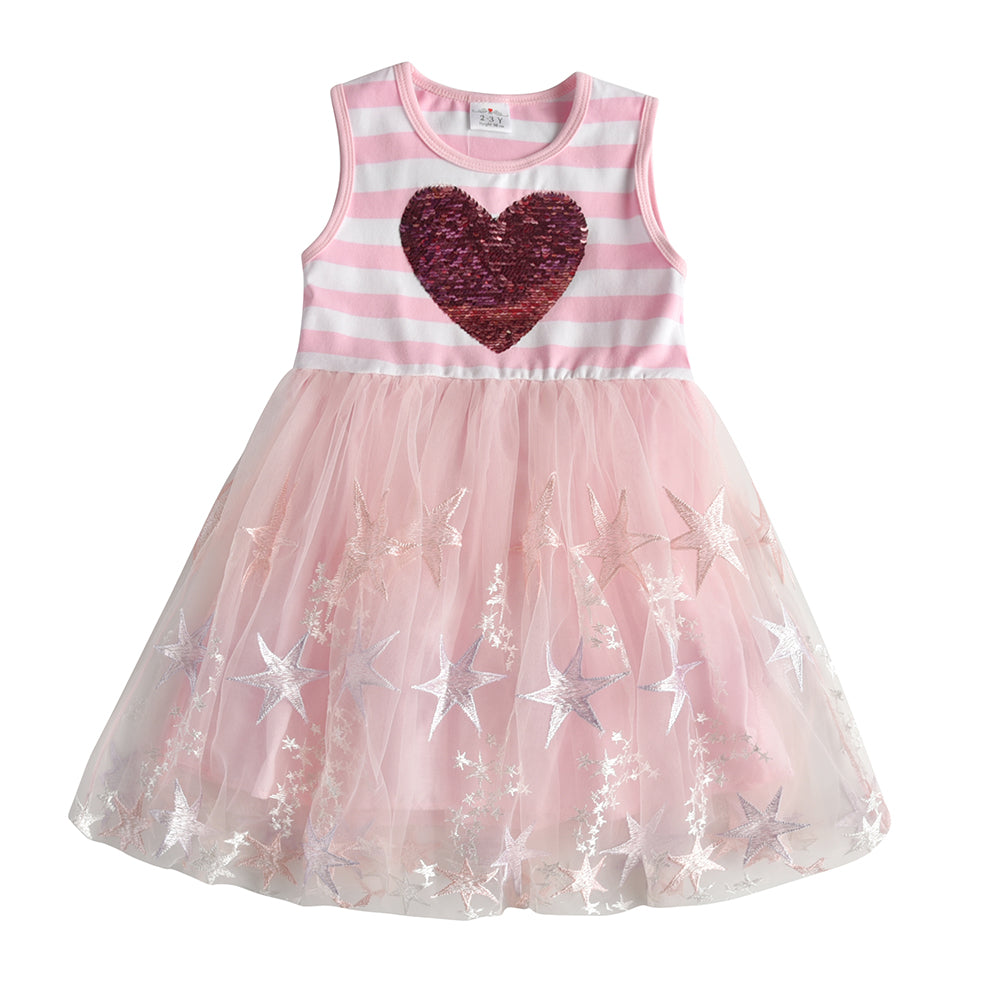 Color Block Love Beads Summer Tutu Girl Toddler Dress for Daily Casual School