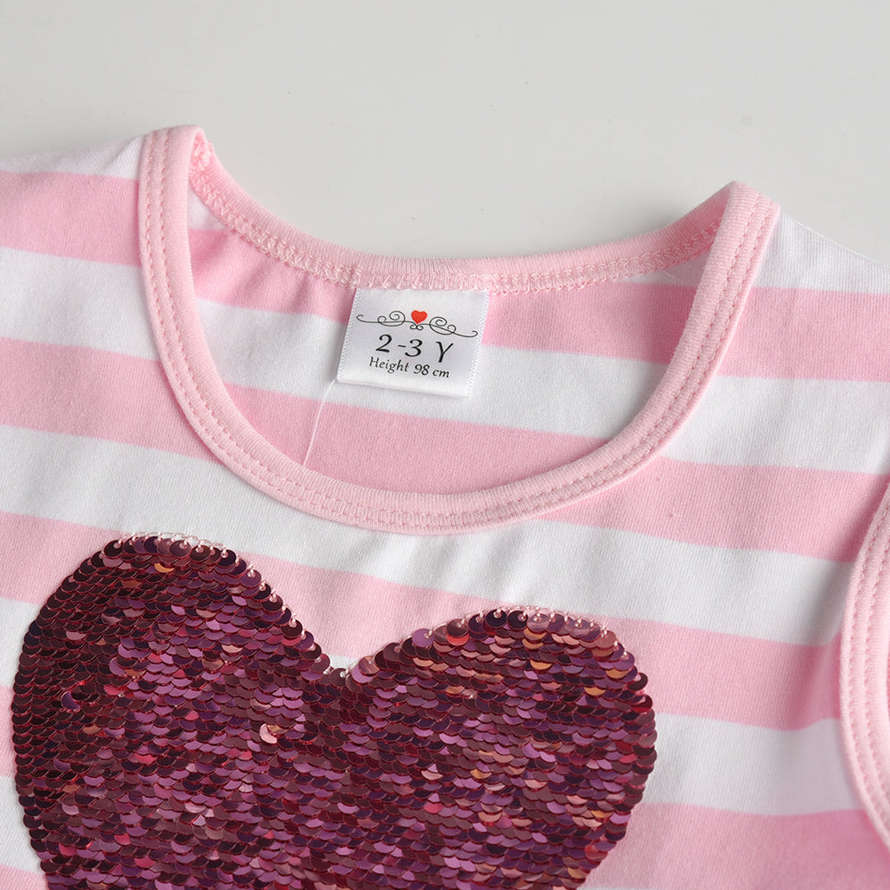 Color Block Love Beads Summer Tutu Girl Toddler Dress for Daily Casual School