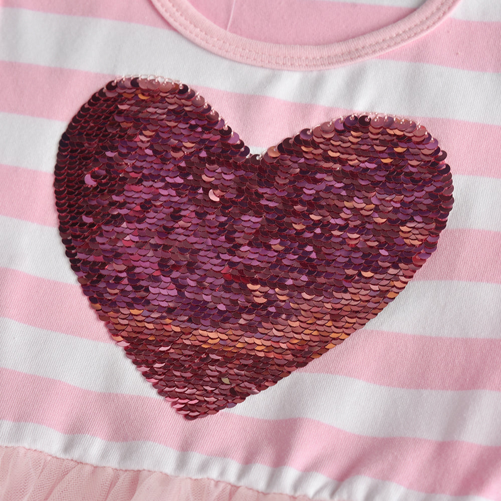 Color Block Love Beads Summer Tutu Girl Toddler Dress for Daily Casual School