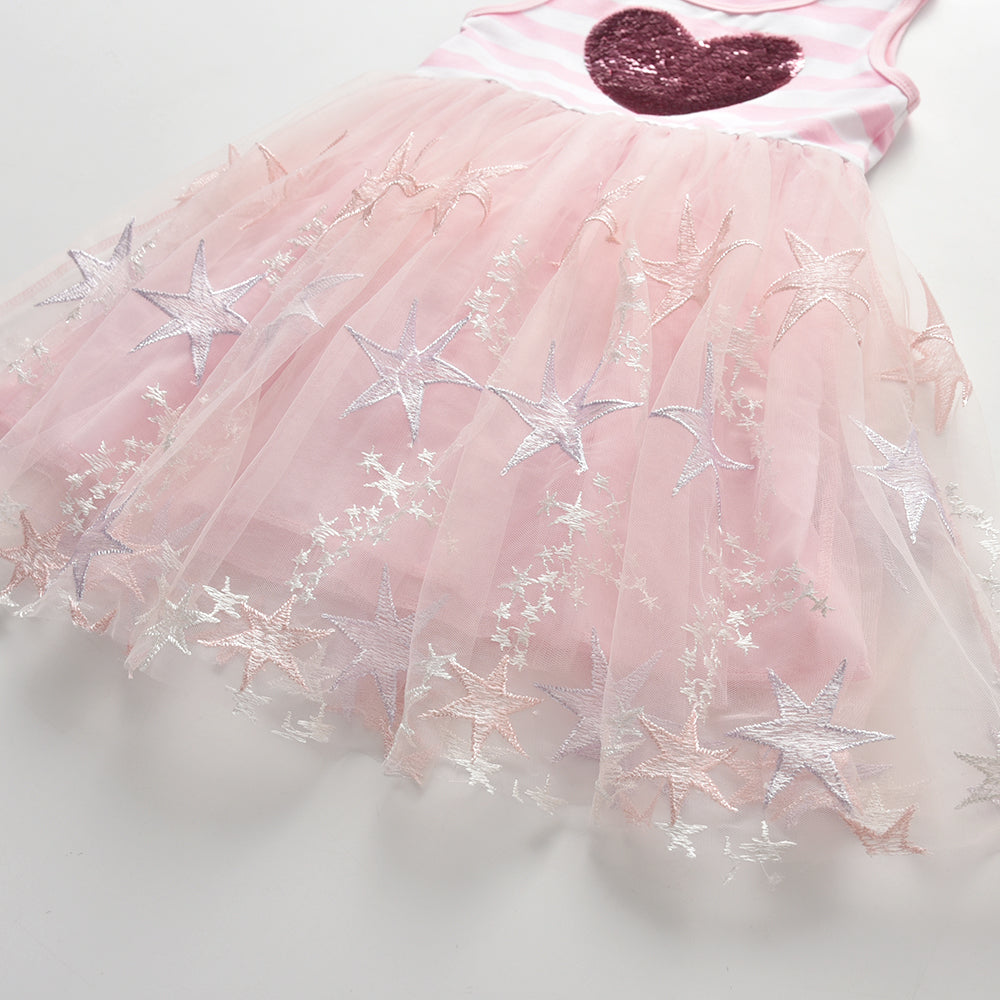 Color Block Love Beads Summer Tutu Girl Toddler Dress for Daily Casual School
