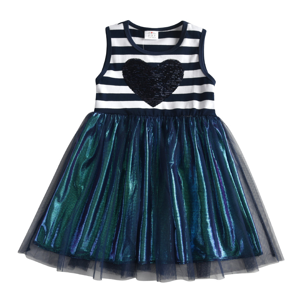 Color Block Love Beads Summer Tutu Girl Toddler Dress for Daily Casual School