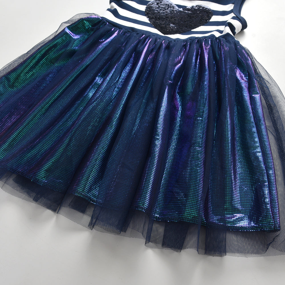 Color Block Love Beads Summer Tutu Girl Toddler Dress for Daily Casual School