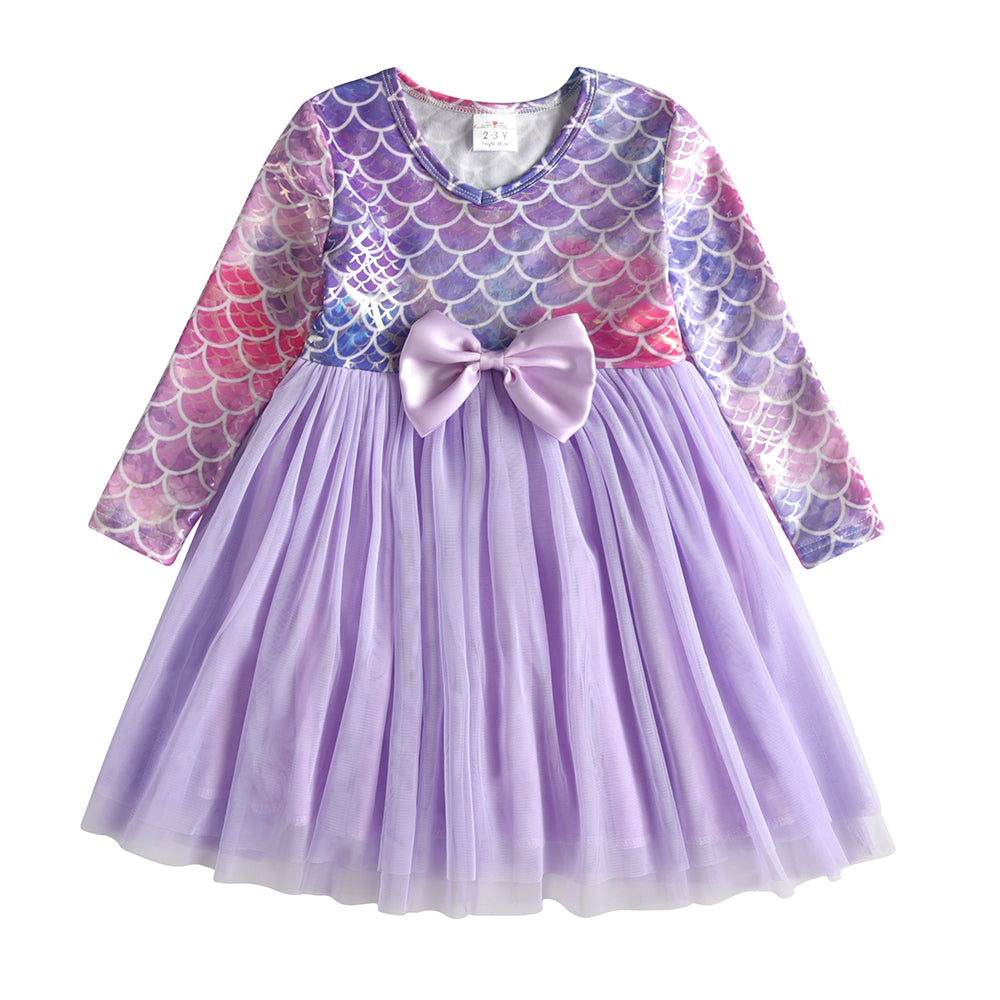 Lovely Mermaid Printed With Butterfly Bow Toddler Tutu Girl Dress
