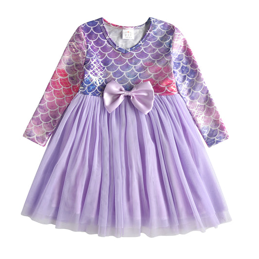 Lovely Mermaid Printed With Butterfly Bow Toddler Tutu Girl Dress