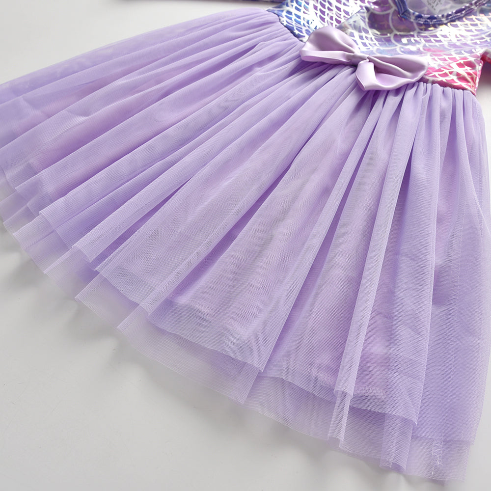 Lovely Mermaid Printed With Butterfly Bow Toddler Tutu Girl Dress