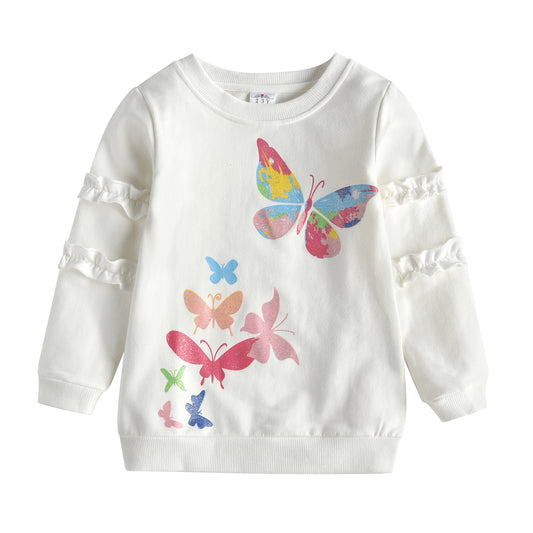 2-12Y Girls Sweatshirt Top Sparkle Rainbow Butterfly White Long Sleeve Sweatshirt