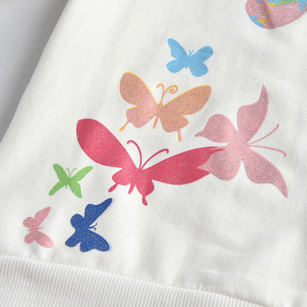 2-12Y Girls Sweatshirt Top Sparkle Rainbow Butterfly White Long Sleeve Sweatshirt