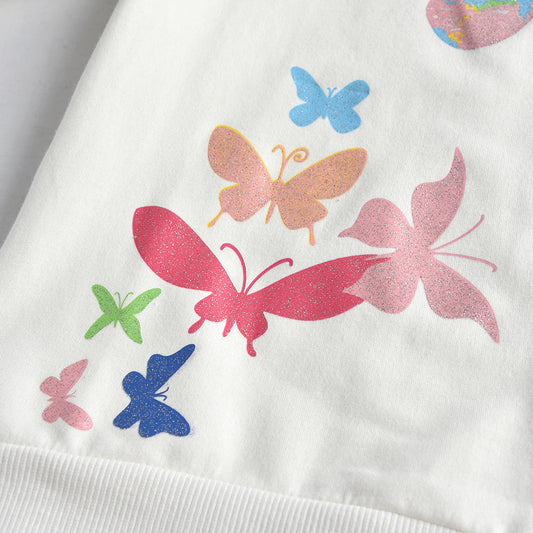 2-12Y Girls Sweatshirt Top Sparkle Rainbow Butterfly White Long Sleeve Sweatshirt