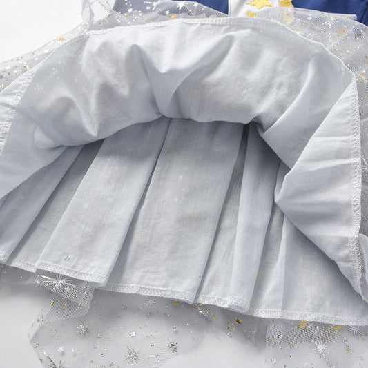 2Y-8Y Girls Summer Dress Embroidered Unicorn Sparkle Star Tulle Tutu Dress
