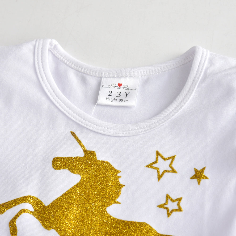 Toddler Summer Unicorn Tutu Girl Dress Glitter Horse With Star Cartoon Kids Dress for 3-8T