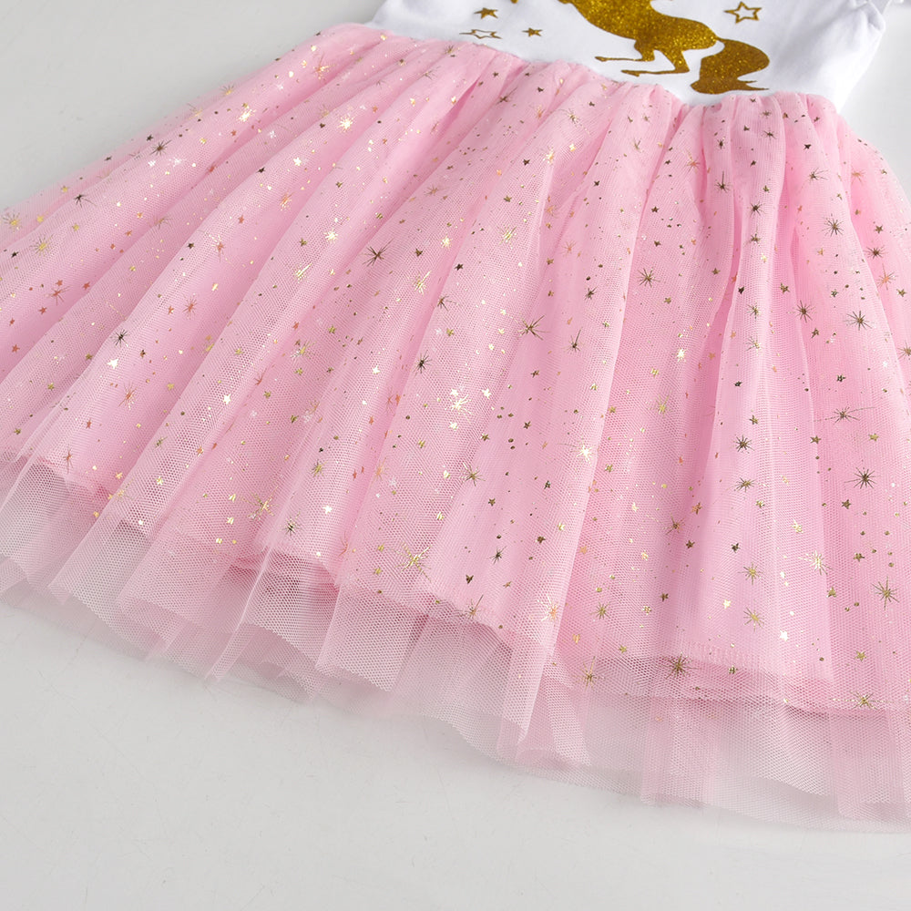 Toddler Summer Unicorn Tutu Girl Dress Glitter Horse With Star Cartoon Kids Dress for 3-8T