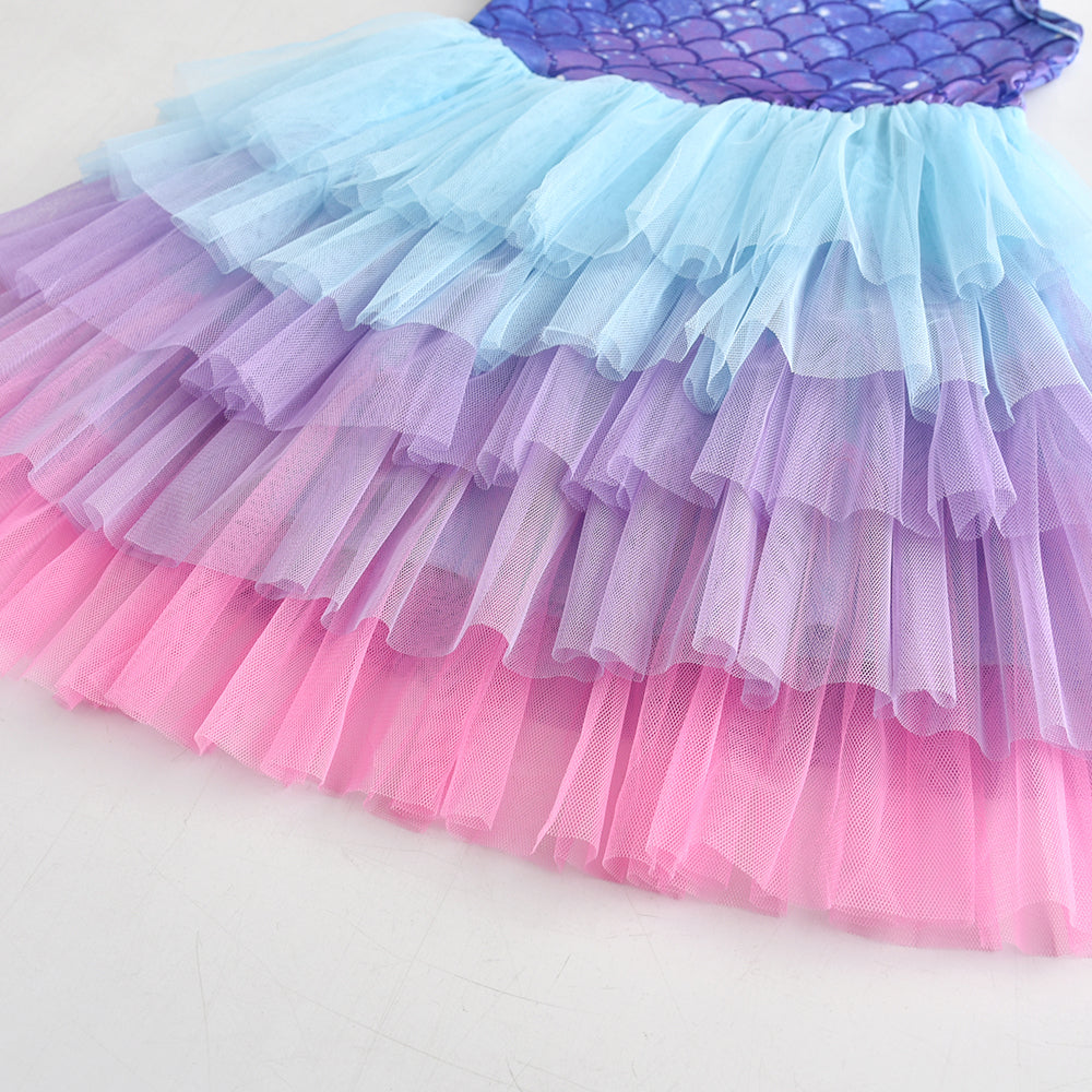 Princess Mermaid Printed Toddler Tutu Girl Layered Dress for Brithday Party