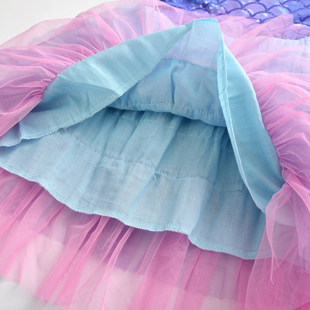 Princess Mermaid Printed Toddler Tutu Girl Layered Dress for Brithday Party