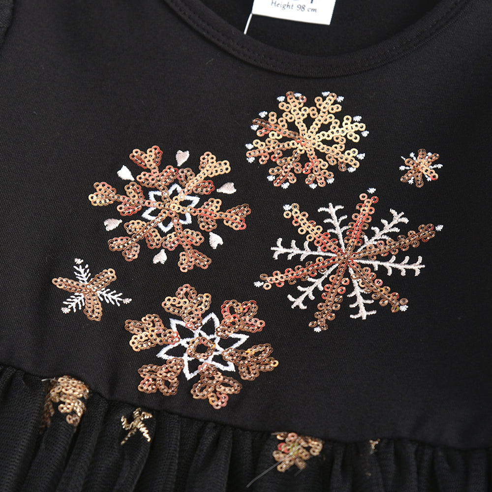Snow Pattern Black Toddler Tutu Dress for Brithday Gift Party Wearing
