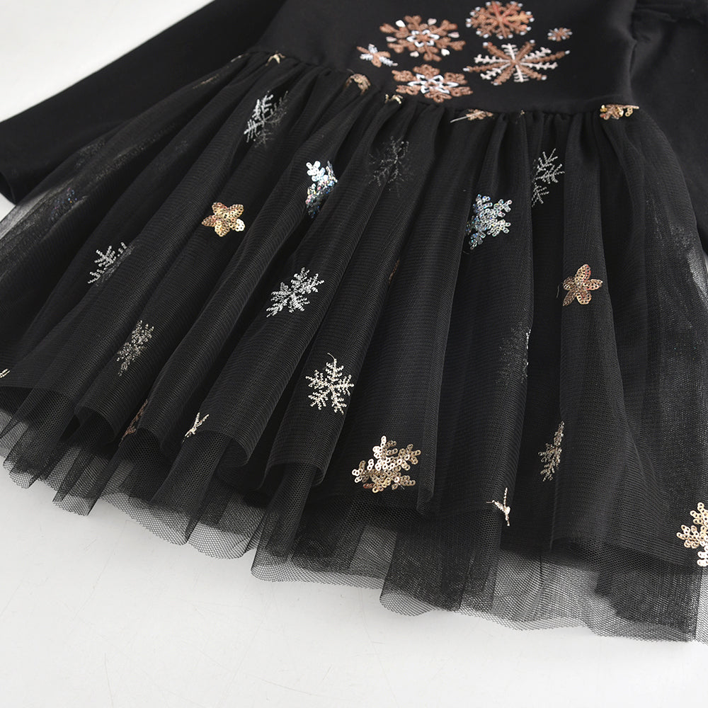 Snow Pattern Black Toddler Tutu Dress for Brithday Gift Party Wearing