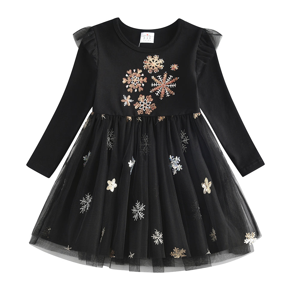 Snow Pattern Black Toddler Tutu Dress for Brithday Gift Party Wearing
