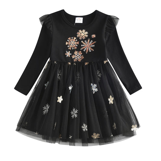 Snow Pattern Black Toddler Tutu Dress for Brithday Gift Party Wearing