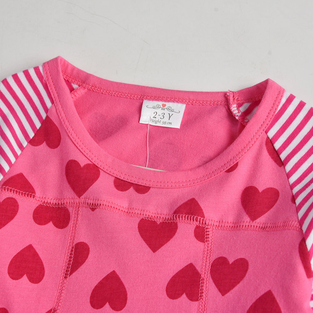 Love Heart Pattern Stripe Long Sleeve Girl Toddler A Line Dress
