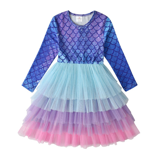 Purple Mermaid Colorful Layered Tulle Toddler Girl Dress for Gift Party Brithday