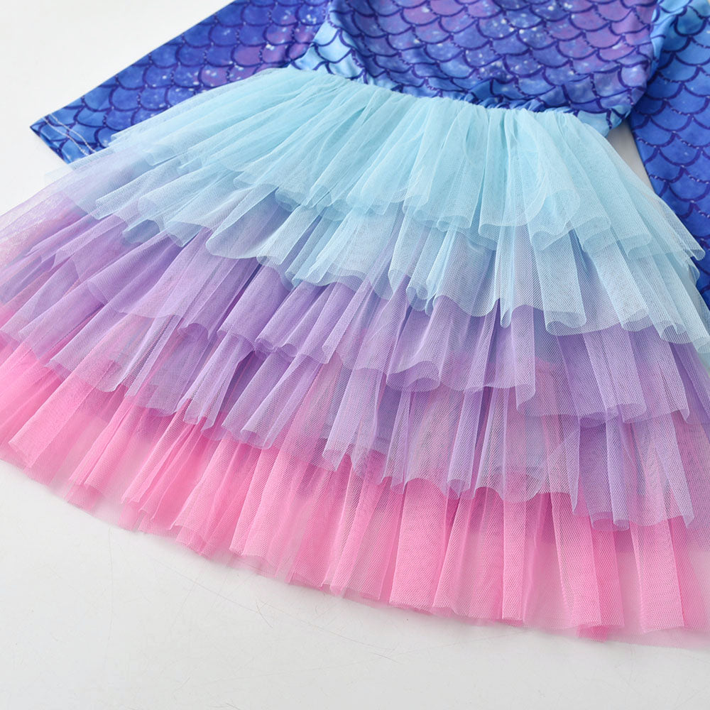 Purple Mermaid Colorful Layered Tulle Toddler Girl Dress for Gift Party Brithday