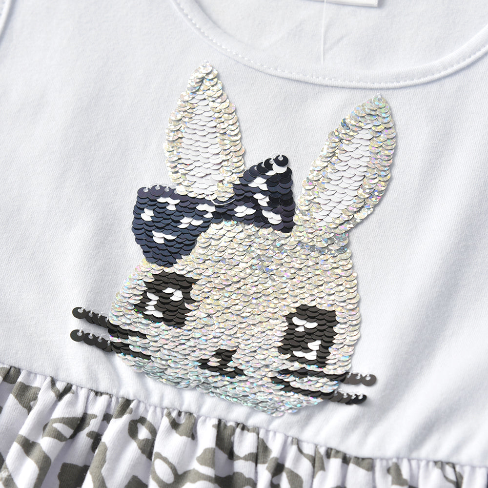 2Y-8Y Girls Summer Dresses Sequnins Rabbit Sleeveless Dress Leopard Print Kids Dresses