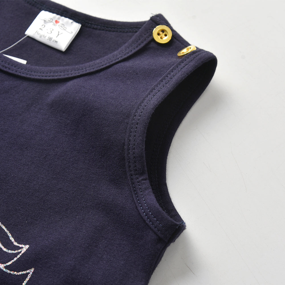Girls Sleeveless Dress A Line Cotton Unicorn with Star Ruffle Dress Kids Dress