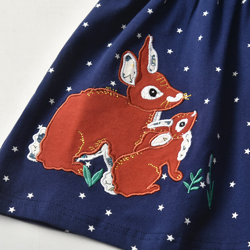 2Y-8Y Girls Short Sleeve Casual Dress Cute Squirrel Star Blue Jersey Dress