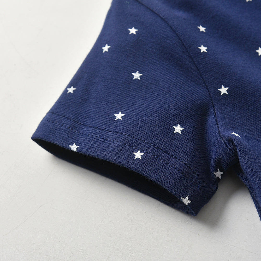 2Y-8Y Girls Short Sleeve Casual Dress Cute Squirrel Star Blue Jersey Dress