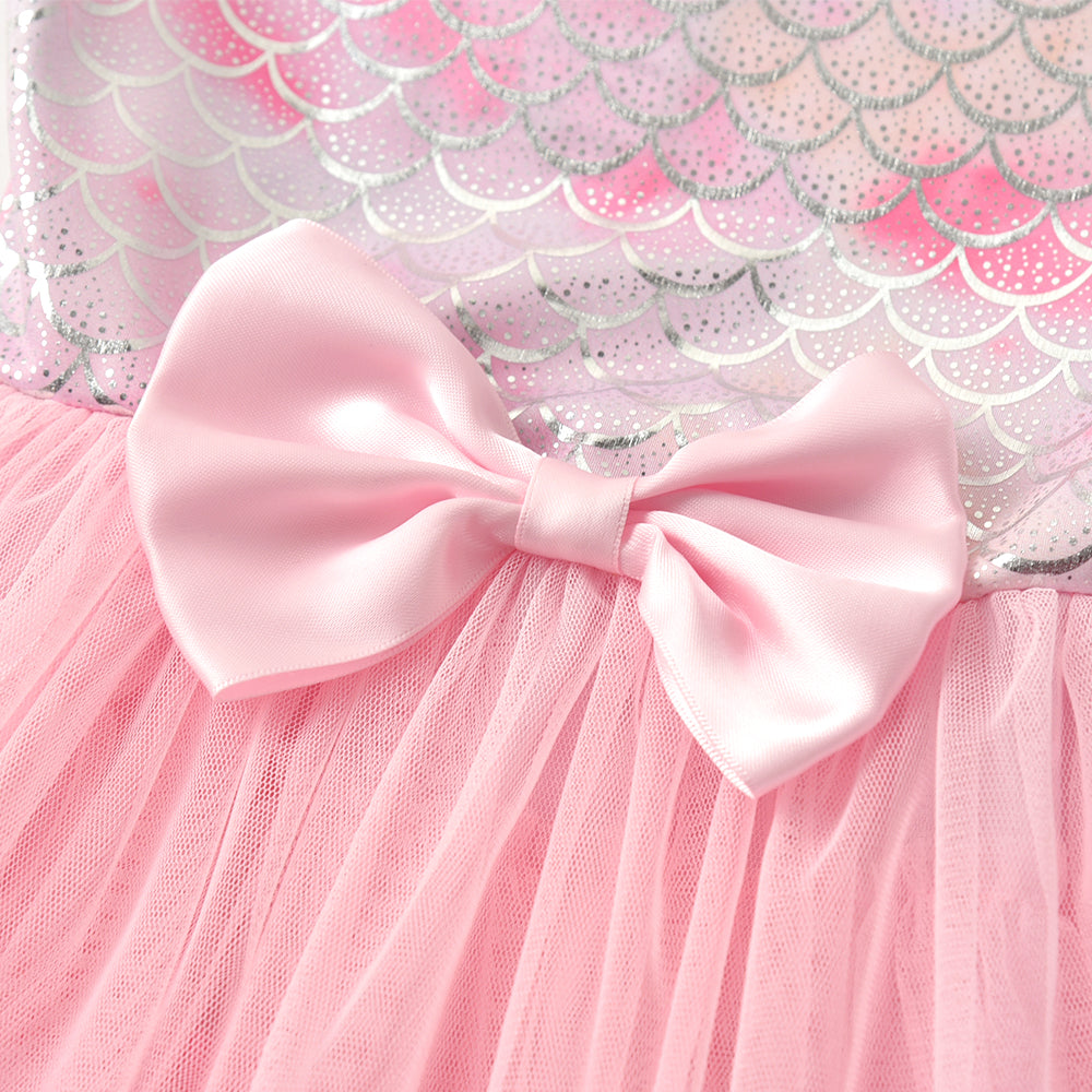 2Y-8Y Girls Party Dress Mermaid Princess Pink Layered Tulle Sleeveless Tutu Dress