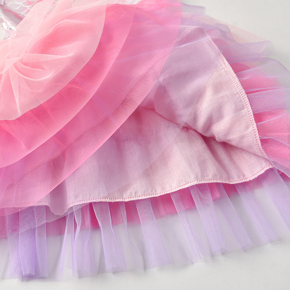 2Y-8Y Girls Party Dress Mermaid Princess Pink Layered Tulle Sleeveless Tutu Dress