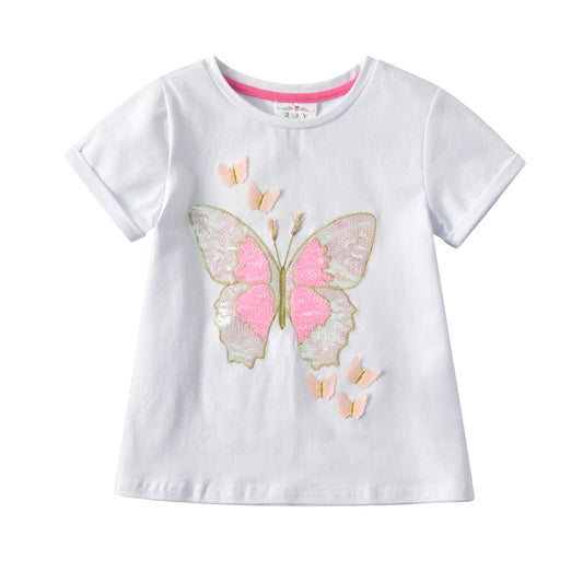 2Y-8Y Girls Clothes Set Sequins Butterfly Top + Pink Tutu Skirt