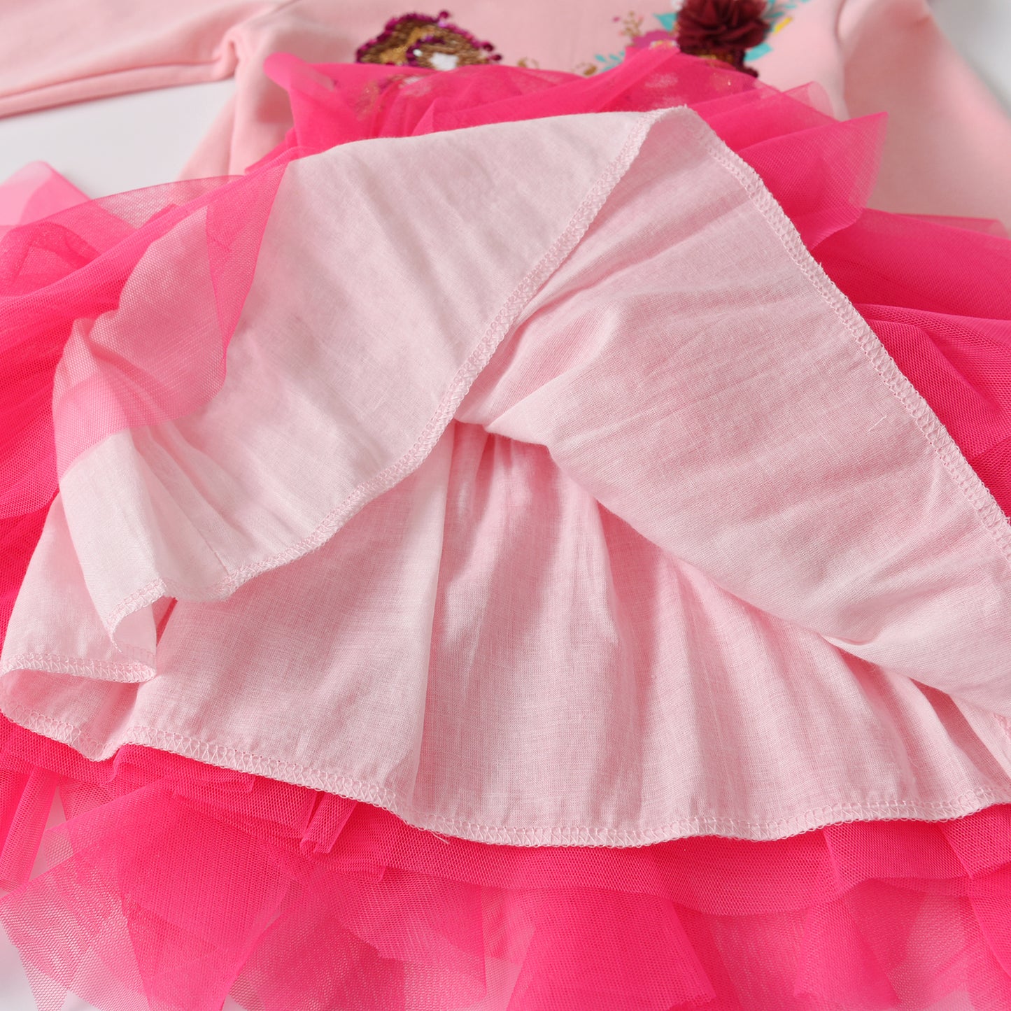 2-8Y Girls Tutu Dress Pink Sequins Butterfly with 3D Flower Sweatshirt Top Tutu Dress