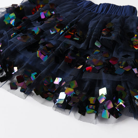 2Y-8Y Flash Chip Layered Short Blue Tutu Skirt for Girls Toddler