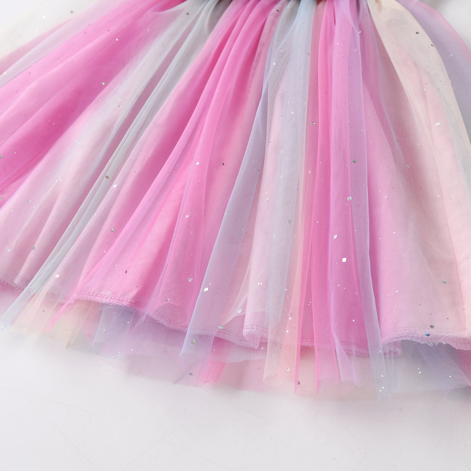 2Y-8Y Girls Sleeveless Dress Sequins Big Bowknot Rainbow Tulle Tutu Dress