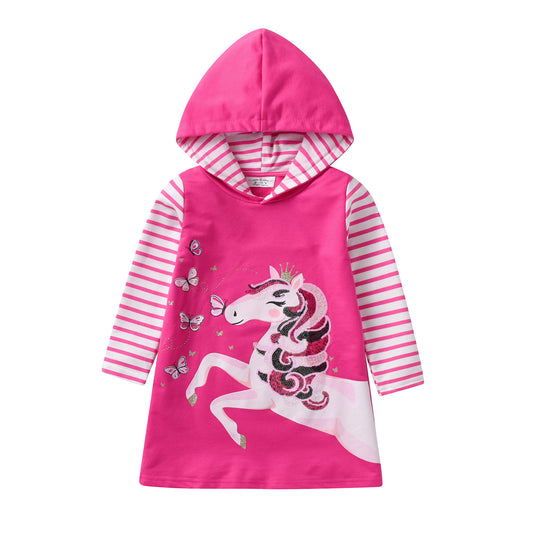 2Y-12Y Girls A Line Dress Sequins Unicorn Pink Casual Girls Dress