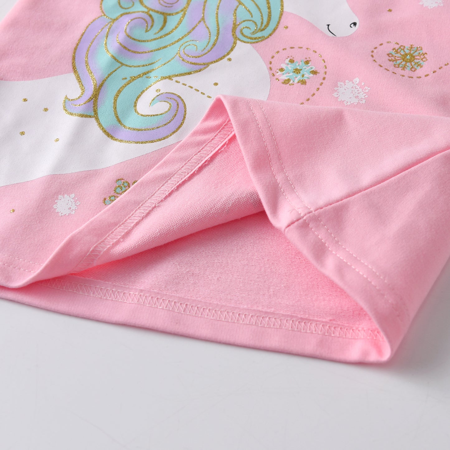 Unicorn Sequined A Line Girl Toddler Cotton Striped Long Sleeve Hooded Dress