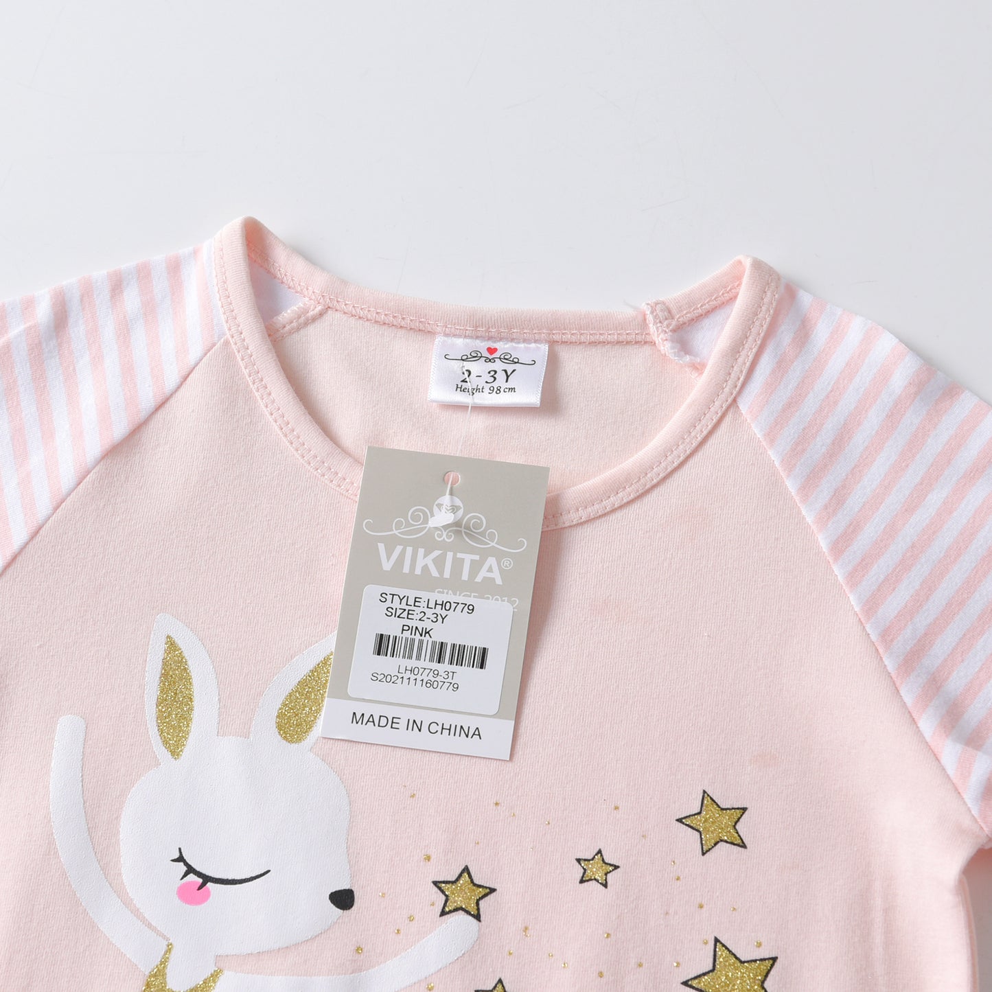 2Y-8Y Girls Casual Dress Dance Rabbit with Sparkle Star Stripe Long Sleeve Ruffle Girls Dress