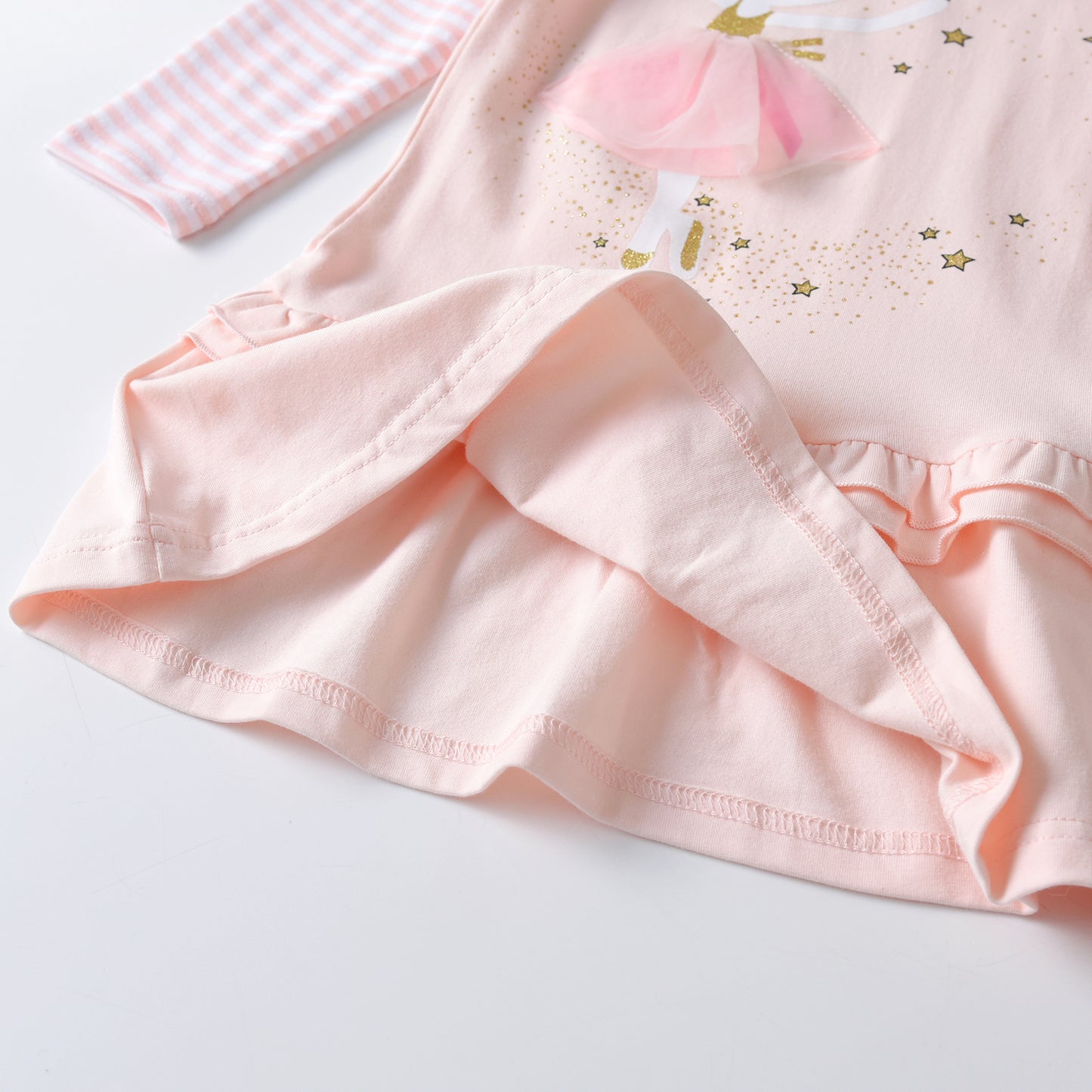 2Y-8Y Girls Casual Dress Dance Rabbit with Sparkle Star Stripe Long Sleeve Ruffle Girls Dress