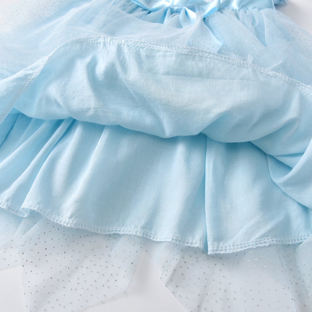 2Y-8Y Girls Summer Dress Sequins Irregular Tulle Dress with Bowknot Light Blue Kids Dress