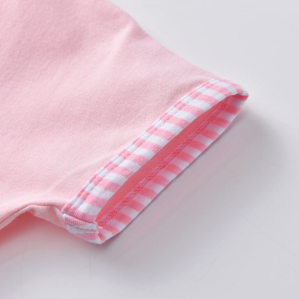 2Y-8Y Girls Short Sleeve Casual Dress Sequins Bowknot Spot Pink Girls Dress