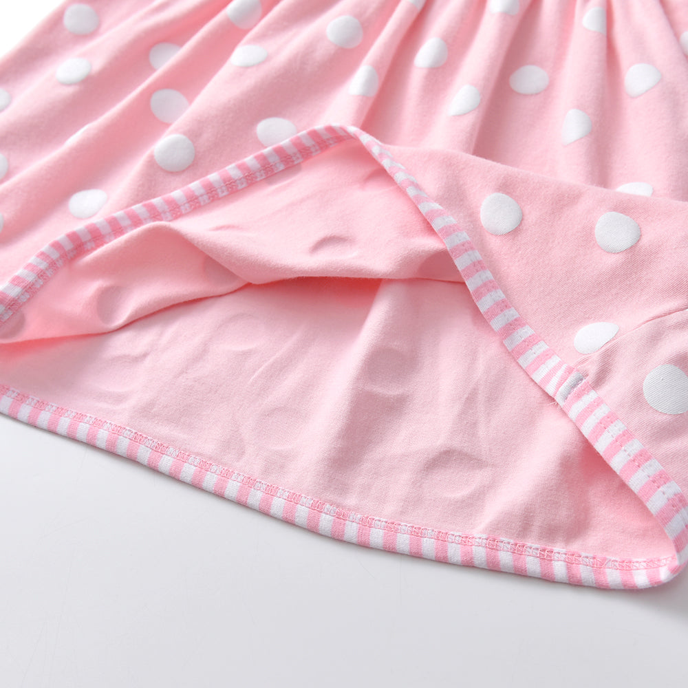 2Y-8Y Girls Short Sleeve Casual Dress Sequins Bowknot Spot Pink Girls Dress