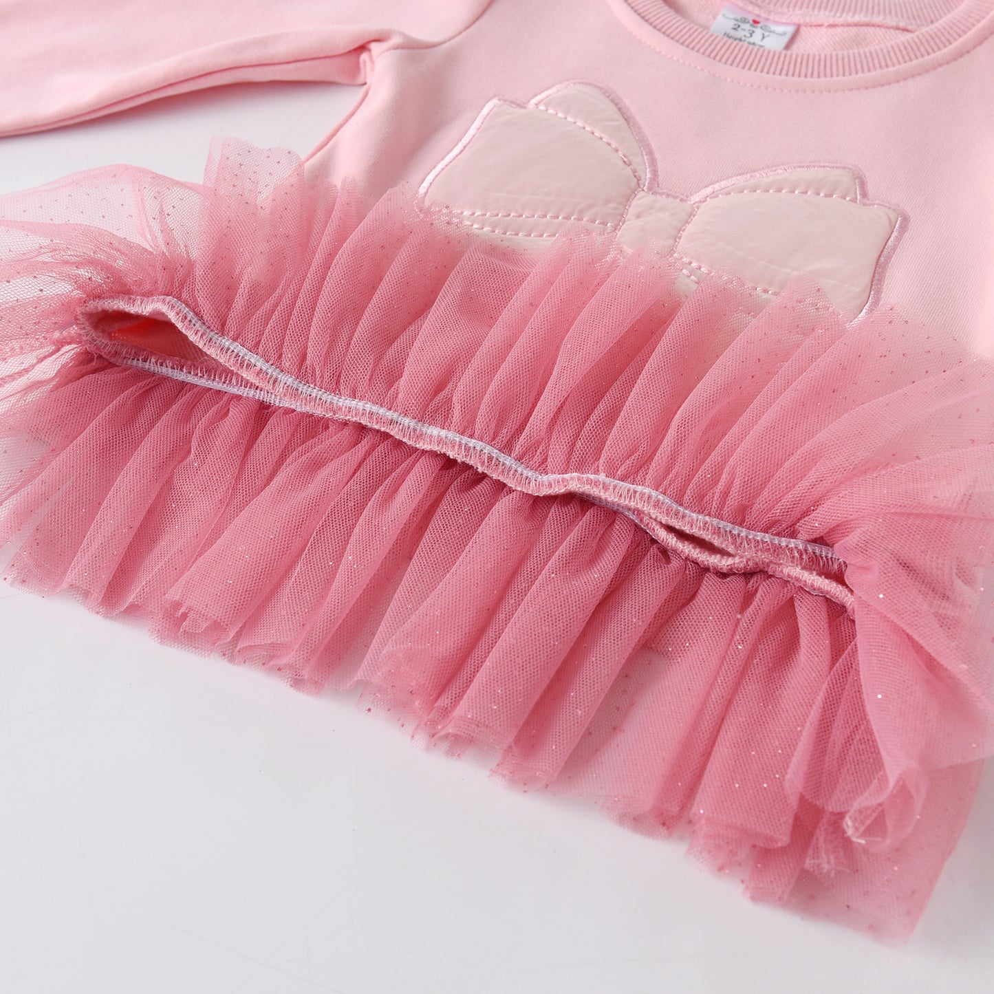 Big Bowknot Ruffle Tulle Long Sleeve Sweatshirt Girl Toddler Top 3-8T
