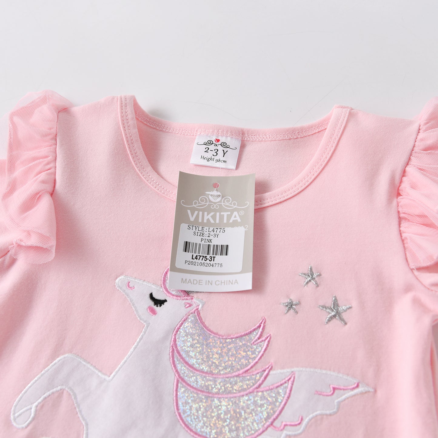 Embroidered Unicorn Star Ruffle Long Sleeve Pink Sweatshirt for 3-8T Girl Toddler