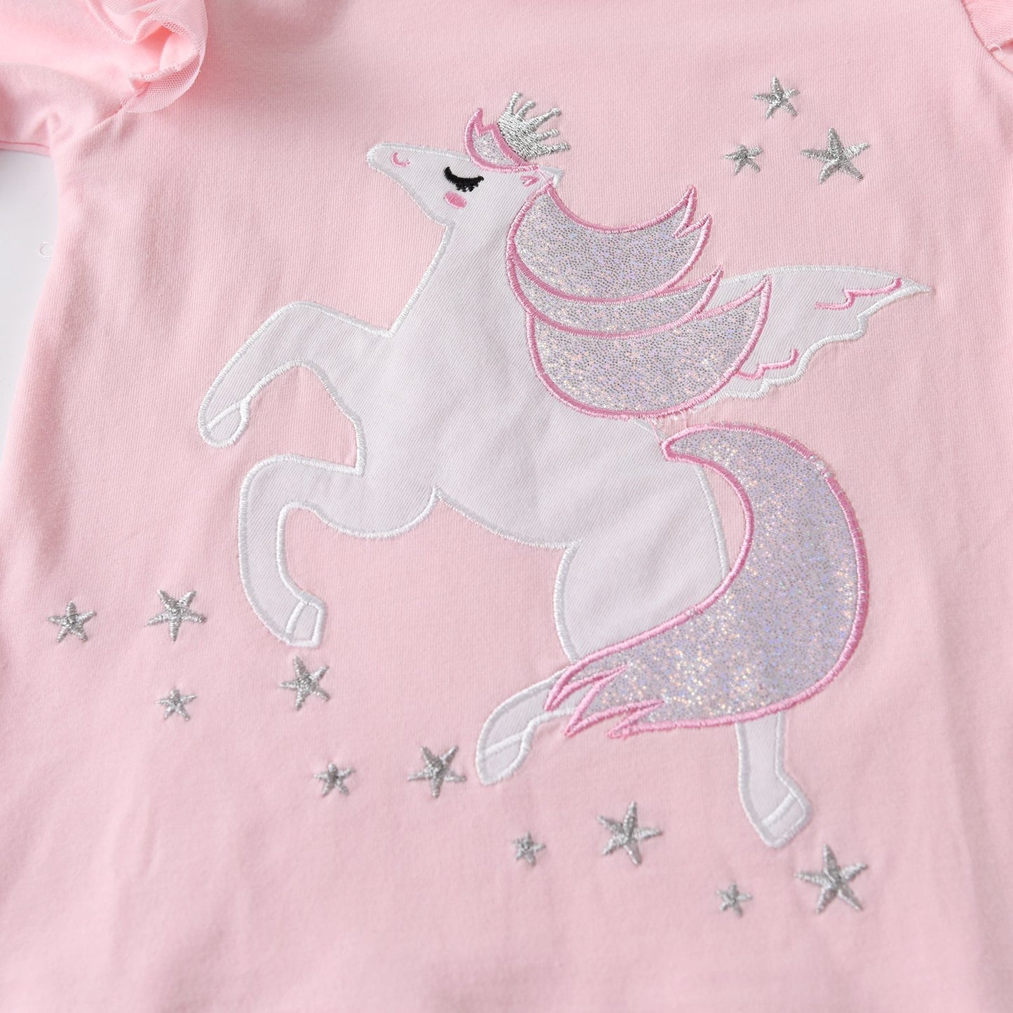 2PCS Girls Casual T-Shirts Sets Embroidered Unicorn Sweatshirt + Seuqins Butterfly Top