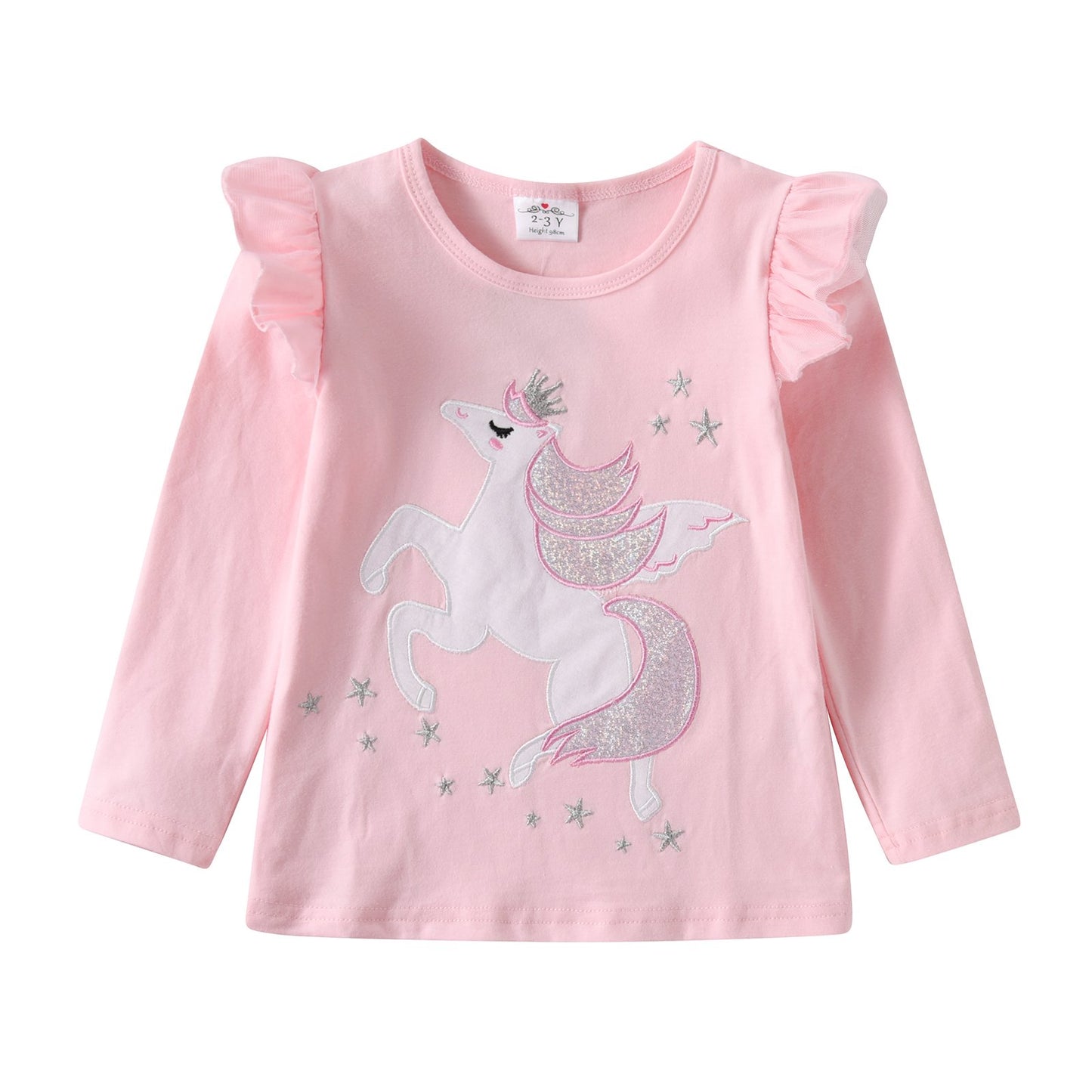 2PCS Girls Casual T-Shirts Sets Embroidered Unicorn Sweatshirt + Seuqins Butterfly Top